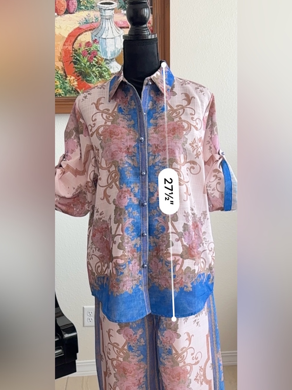 Women's Pink & Blue Printed Linen Jumpsuit - Picture 13 of 16